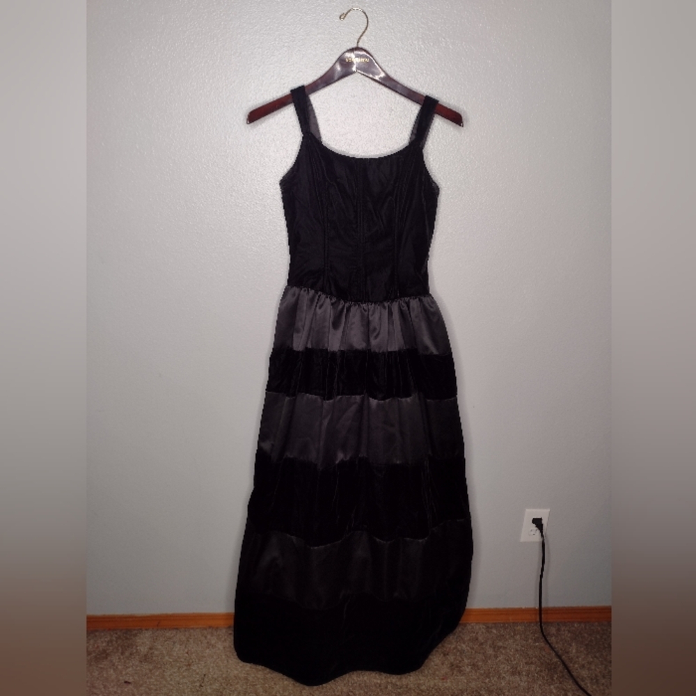 Vintage Scott McClintock 1980s Black Velvet Gown Maxi Dress 4 Prom Formal A21